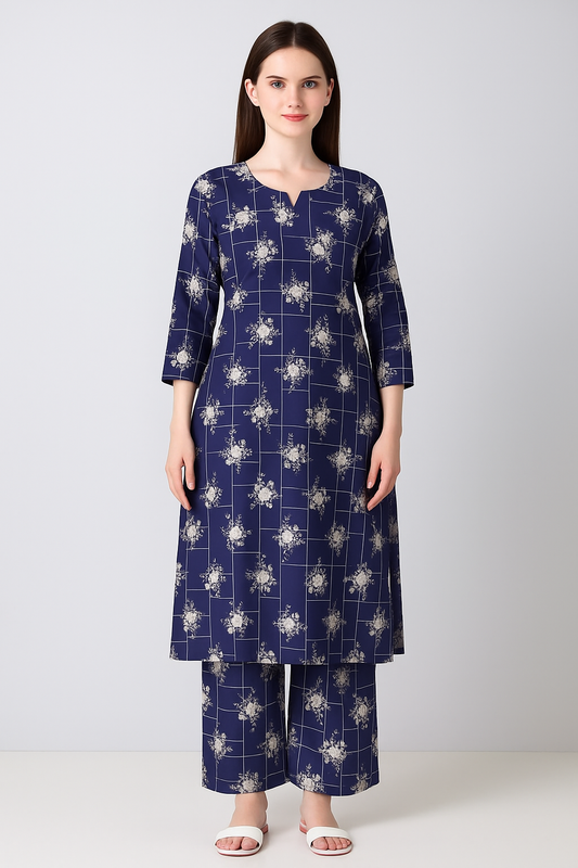MICRO POLO COTTON- 2 PIECE-Blue With White Flowers US-015