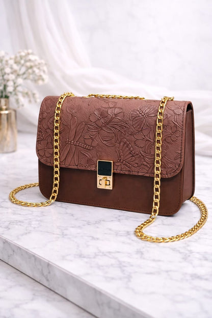 Floral Embossed Chain Bag