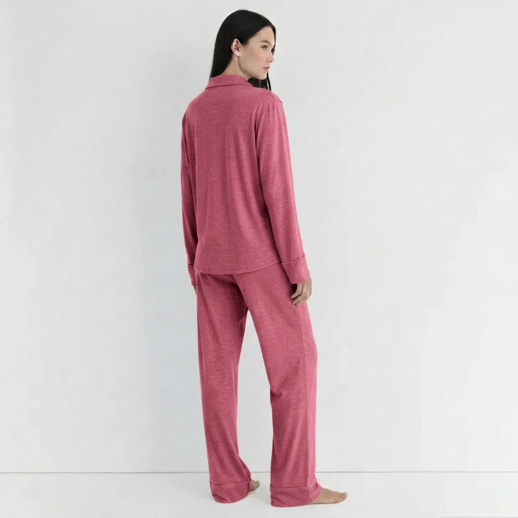 Dark-pink pajama suit, back view