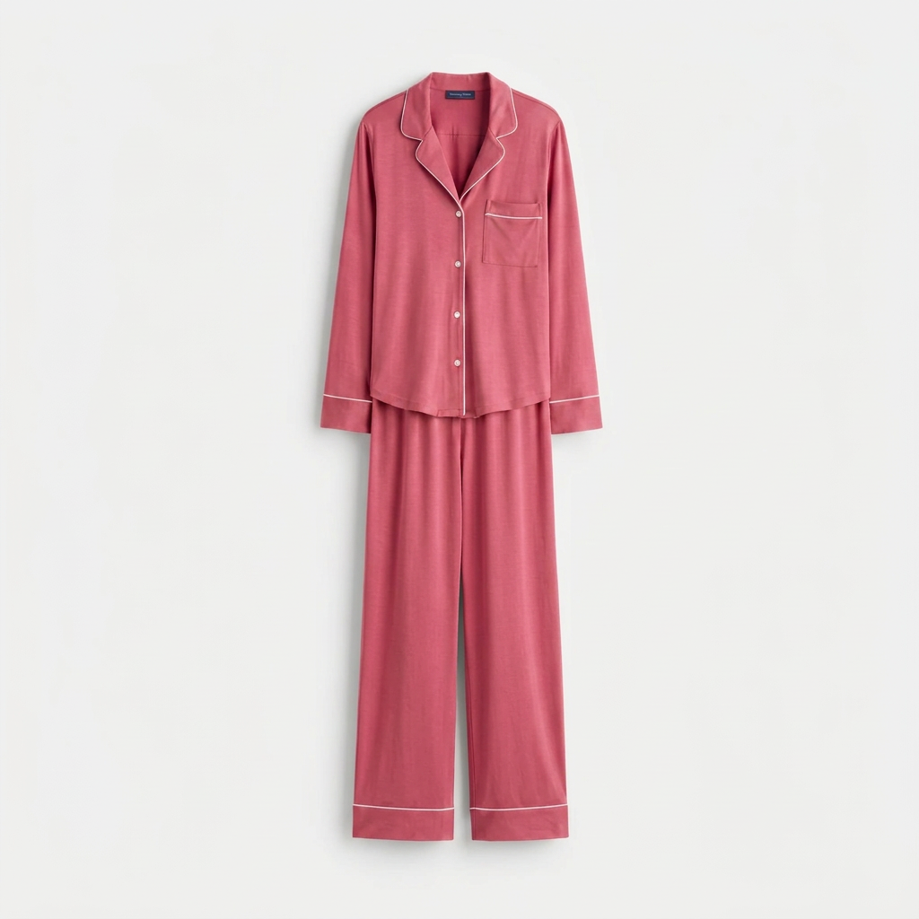 Dark-pink pajama suit, flat-lay