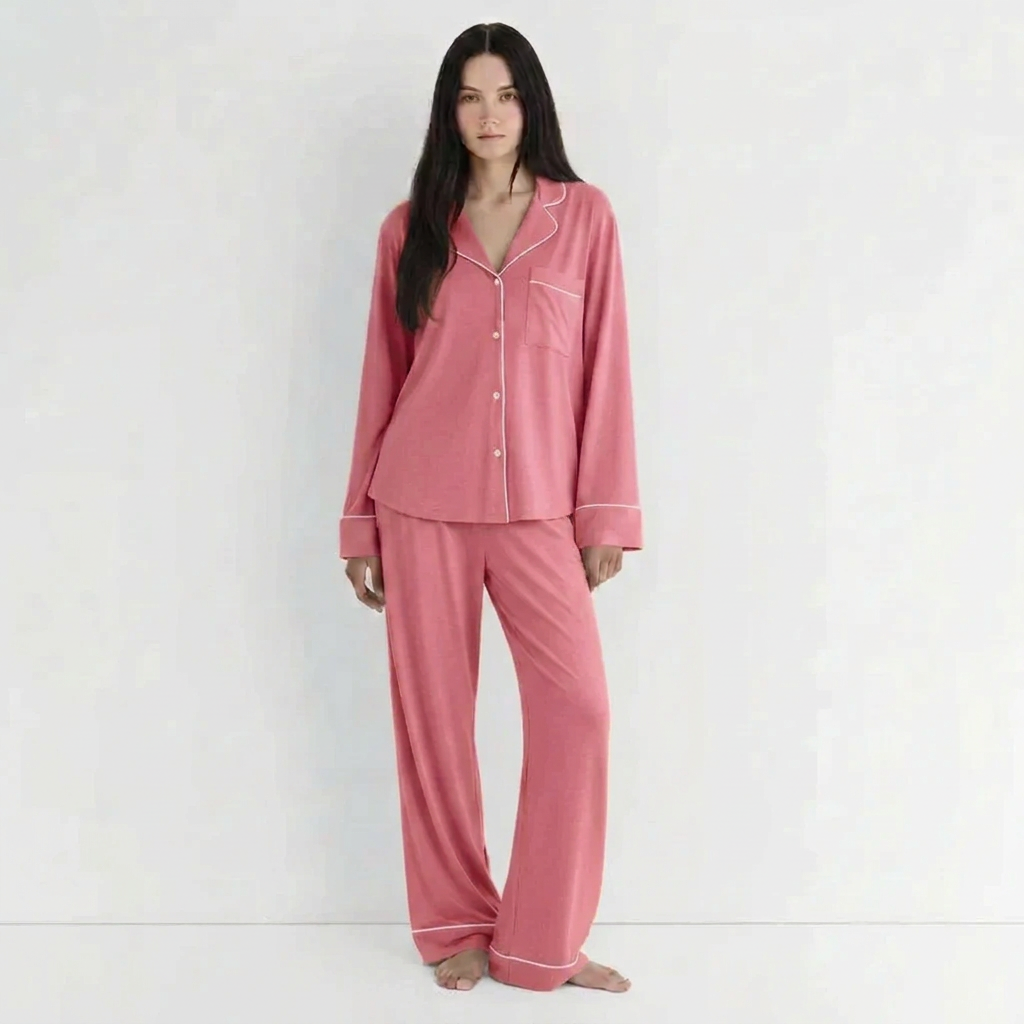 Dark-pink pajama suit, front view