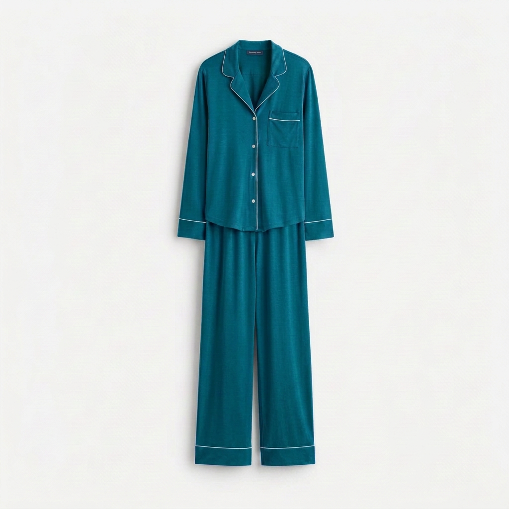 Deep teal pajama flat-lay