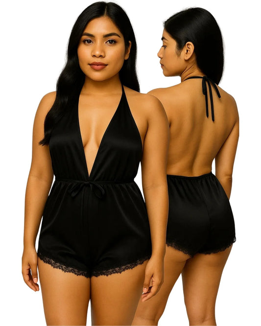 Deep V-Neck Sexy Silk Bodysuit -
