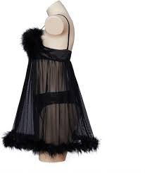 Sheer Mesh Fur Trim Babydoll Dress NC121000-5