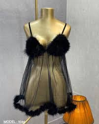 Sheer Mesh Fur Trim Babydoll Dress NC121000-5