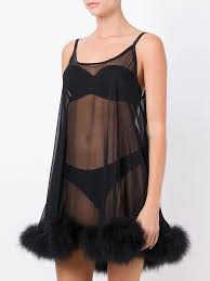 Sheer Mesh Fur Trim Babydoll Dress NC121000-5