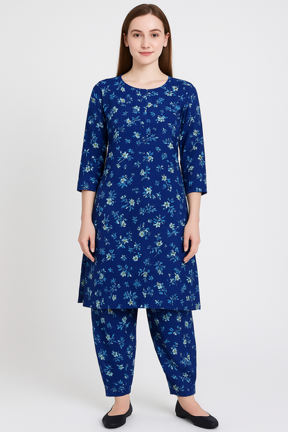 MICRO POLO COTTON- 2 PIECE-Blue With Flowers US-011