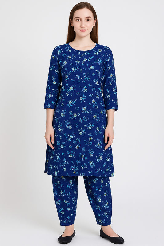 MICRO POLO COTTON- 2 PIECE-Blue With Flowers US-011