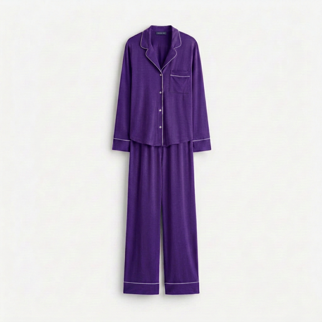 Flat-lay of the Cloud Pajama Set recolored royal purple