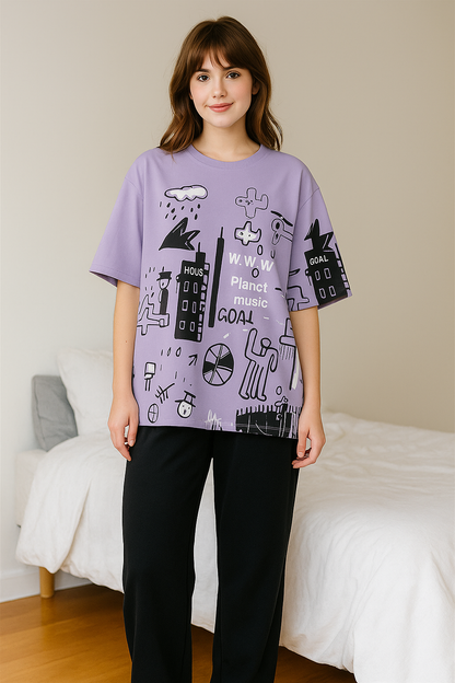 SR-PLANET PRINTED PJ SUIT - LILAC