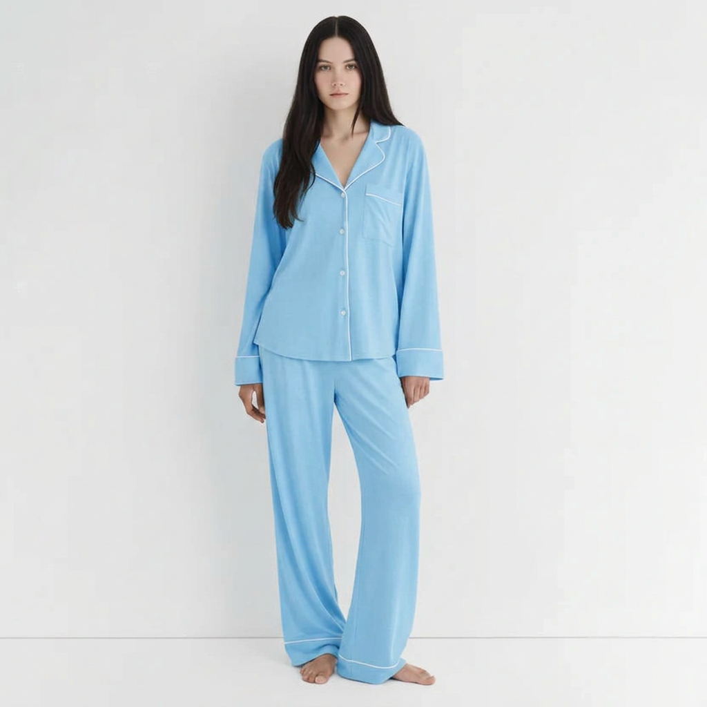 Sky-blue suit, front view
