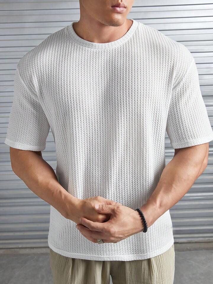 OVER-SIZED WAFFLE KNIT TEE FOR MEN - WHITE